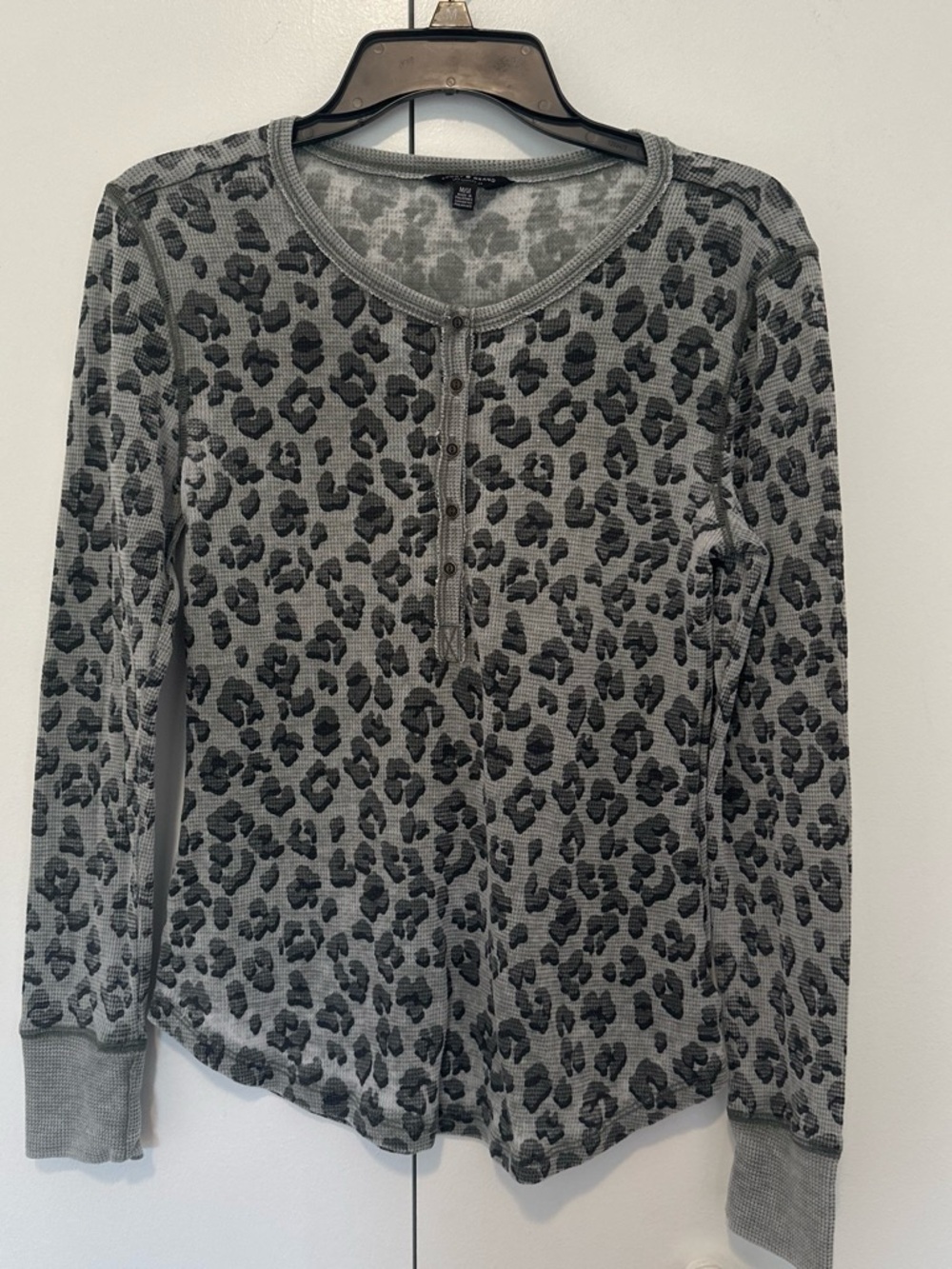 Lucky Brand Gray Leopard-Print Waffle Henley